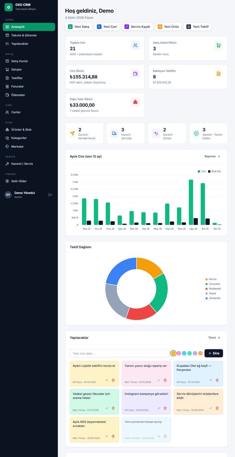 OXO CRM — Müşteri & İş Yönetimi ekran görüntüsü